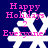 Pixelated holiday-themed icon with pink text and white snowflakes on dark blue background, animated to shift snowflake positions.