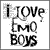 Black and white pixelated text reads 'i LOVE EMQ BOYS' with a question mark on a white background, framed by a gray border.