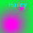 Green background with cyan text 'Hailey' and shifting pink circular light effects across four