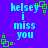 Pixelated blue text on purple background with green square animations, displaying "kelsey i miss you" in four repeated arrangements.