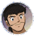 Four circular anime-style character portraits arranged in a , each with distinct expressions and attire