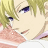 Pixelated anime-style close-up of a character with light green hair and purple eyes, wearing a pink and white outfit.