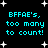 Black background with cyan text reading "BFFAE's, too many to count!" repeated in four identical quadrants surrounded by white star shapes.