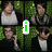 repeated character images with green text overlays and a heart symbol on a leafy background