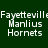 Green background with white text reading 'Fayetteville Manlius Hornets' in four identical arranged in a , each containing the same three-line text