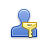 Blue silhouette of a person holding a golden key with a rectangular top and curved handle.