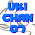 Blue text 'UKI CHAN 07' and 'ART!' on white background with gray sketchy line art repeating across.