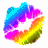 A 48x48 pixel animated contact sheet showing two frames of a rainbow-colored lips icon on the left and green text logo on the right against dark background.