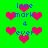 Green background with blue text and pink heart shapes in a repeating pattern.