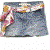 Three pixelated fashion-themed icons display denim and fabric textures with 'I <3 Minis' text below each, one icon's heart symbol animated in pink.