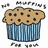 Pixelated chocolate chip muffin with blue striped wrapper and text overlays on white and black backgrounds.