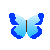Four pixelated butterflies arranged in a on gray background, each with distinct color gradients and wing shapes
