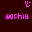 A static pixel art image with a dark red background, featuring a pink heart symbol above two instances of the text 'sophia' in pink pixelated font.