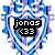 Pixelated icon with blue and purple abstract background featuring a central black rectangle containing white text 'jons' above '(33)' in pixel font.