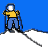Animated contact sheet showing a skier character moving across snowy terrain in four rows of frames with blue sky background.