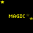 Yellow 'MAGIC' text and yellow/gold stars on black background with gray rectangle in bottom-right corner.