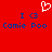 Red background with white pixelated heart, blue text "I <3" and "Comie Poo" repeated twice, static image.
