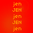 Red background with alternating yellow text reading 'jen' and 'JEN', arranged in a pattern