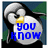 Pixelated penguin with yellow beak and black-and-white body, blue text on chest, green and blue background.