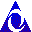 Static pixel art icon of a blue and purple triangular shape with white negative space, resembling an abstract or stylized object against a transparent background.