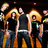 Pixelated group of five people in dark clothing with orange background, text listing names and "I LOVE YOU" with heart symbols.