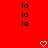 Red background with four black 'la' text icons arranged in two and three , plus two white pixelated heart symbols at the bottom center