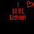 Red pixelated text and heart symbol on black background, with one version showing a heart replacing the word 'LOVE' and another showing the full word.