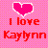 Four heart-shaped icons with text 'I love Kaylynn' on a pink background, each heart in distinct colors: magenta, purple, yellow, cyan.