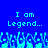 Blue background with cyan pixelated text reading "I am Legend..." repeated twice, below which is a of cyan pixelated figures