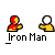 Pixelated Iron Man icon with red/yellow body, white head, and yellow hands; background includes calculator, computer monitor, speech bubble icons.