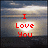 Red pixelated text "I Love You" centered over a blurred background with horizontal light and dark bands.