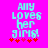 Pixelated cyan text on bright pink background reads 'Amy loves her gims!' with red star symbols below.