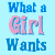 Animated contact sheet of a 'What a Girl Wants' themed buddy icon featuring text and character imagery across three frames with pixelated rendering style.