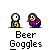 Pixel art animation of two cartoon figures with brown hair and purple shirts, one holding a beer mug; text "Beer Goggles" below each frame.