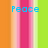Pixelated text 'Peace', 'love', and '&happiness' appears over vertical stripes of orange, pink, light pink, white, green, and lime green.