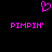 A static pixel art image with a black background, featuring two identical pink text strings and one pink heart symbol.