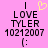 Pink background with black text reading 'I LOVE TYLER 10212007 :', a yellow pixelated heart above the word LOVE in one frame, and no heart in another.