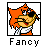 Pixelated cartoon character with orange hair and black eye patch wearing white shirt, standing in square frame with "Fancy" text below.