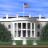 Pixelated image of a white building with columns, an American flag on top, blue sky background, and greenery at base.