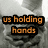 Four- with text overlays: top-left orange 'us holding hands', top-right blue 'us close together forever', bottom-left green 'ilysm<33' over heart outline, bottom-right pink 'but this did not happen'