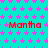 Cyan background with repeating pink star pattern, red text "Mantha" repeated in three across the image