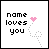 identical pixel art icons showing 'name loves you' text with a pink heart and dotted line, each icon's animation changes the dot position on the line