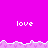 Pixelated image with repeated 'love' text on a bright pink background, featuring a jagged white and light pink border.