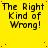 Yellow background with repeated black text "The Right Kind of Wrong!" and scattered red dots, with a gray rectangle in the bottom-right corner.