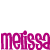 Animated sequence of pink 'melissa' text with purple and blue star icons above and below, repeating in a pattern