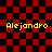 Red and black checkered background with four instances of yellow text reading "Alejandro" arranged in a pattern
