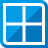 A static pixel art icon depicting a four-pane window with light gray framing and blue panes, one pane showing a diagonal gradient transition from light to dark blue.