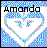 Pixelated icon with 'Amando' text above a heart outline, blue and gray color scheme on white background.