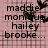 Pink background with black text listing names and 'i love you guys' alongside heart and exclamation mark icons