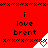Red background with repeated text "i love brent" and white triangular icons containing red hearts, arranged in a pattern